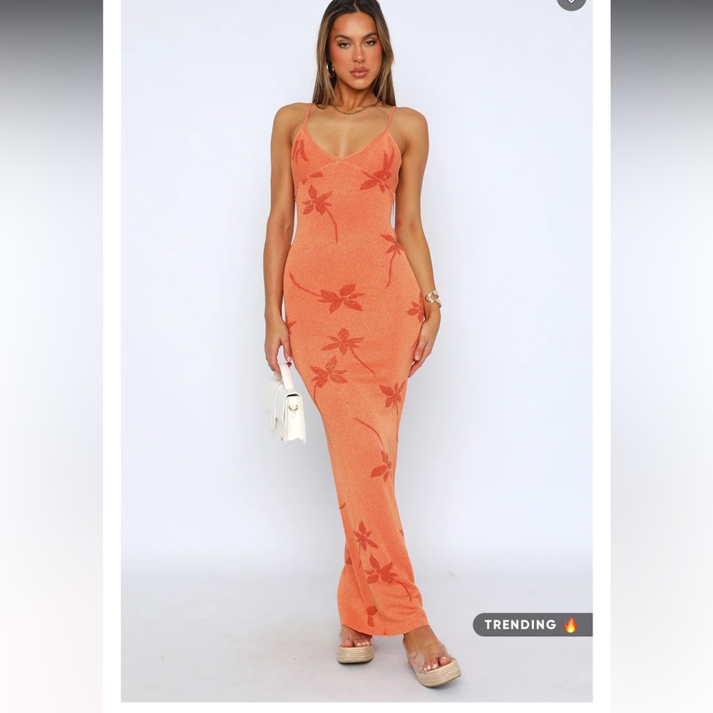 White Fox Boutique Orange Floral Maxi Dress
